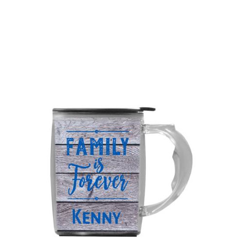 Custom mug with handle personalized with grey wood pattern and the saying "Family Is Forever" and the saying "Kenny" Custom mug with handle personalized with grey wood pattern and the saying "Family Is Forever" and the saying "Kenny"