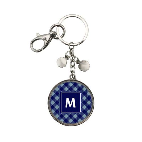 Personalized keychain personalized with check pattern and initial in true navy and jet blue