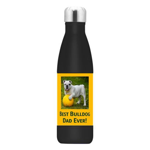 Insulated water bottle personalized with photo and the saying "Best Bulldog Dad Ever!"