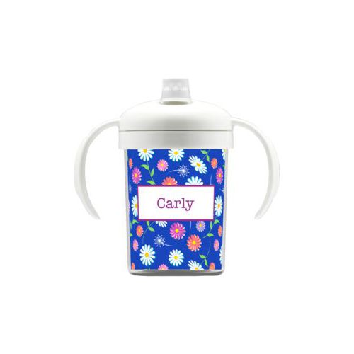 Personalized sippycup personalized with daisy pattern and name in eggplant