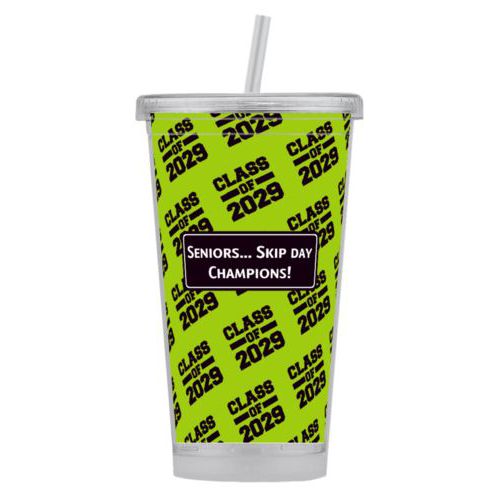 Personalized tumbler personalized with 2029 pattern and name in black and juicy green