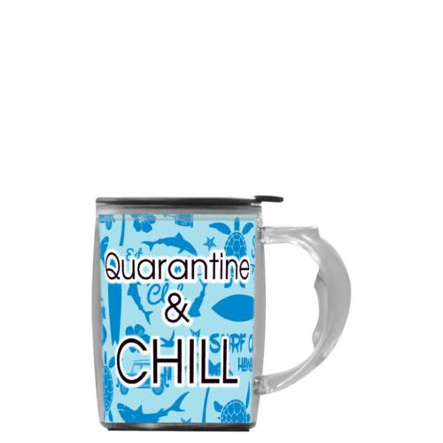 Custom mug with handle personalized with surf club pattern and the saying "Quarantine & CHILL"