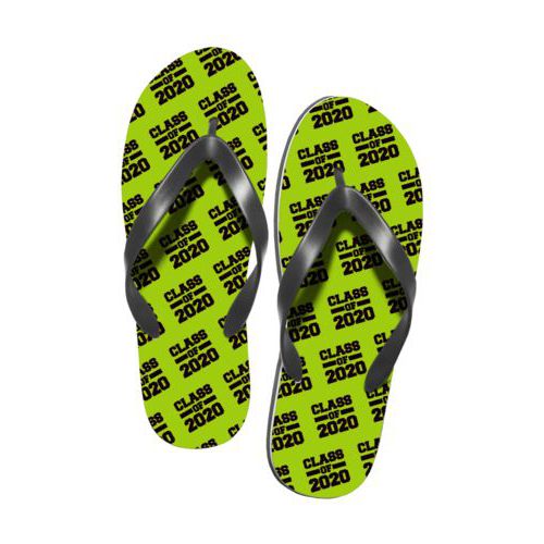 Personalized flipflops personalized with 2020 pattern and blank in black and juicy green