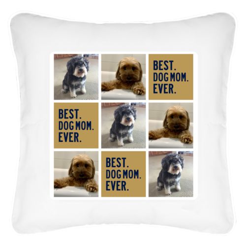 Personalized pillow personalized with photos and the saying "Best dog mom ever" in brigham young university