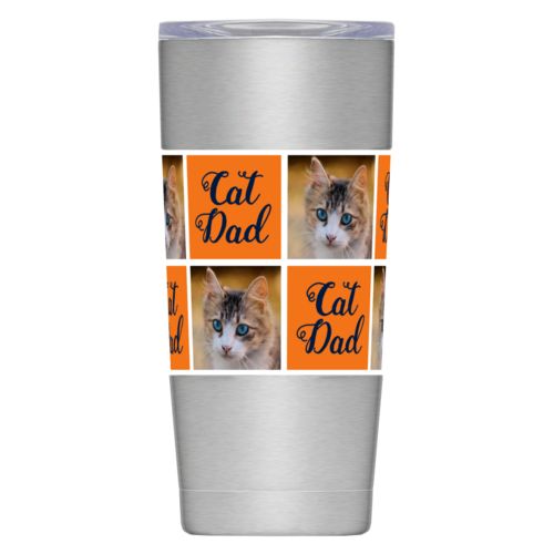 Personalized insulated steel mug personalized with a photo and the saying "cat dad" in auburn university