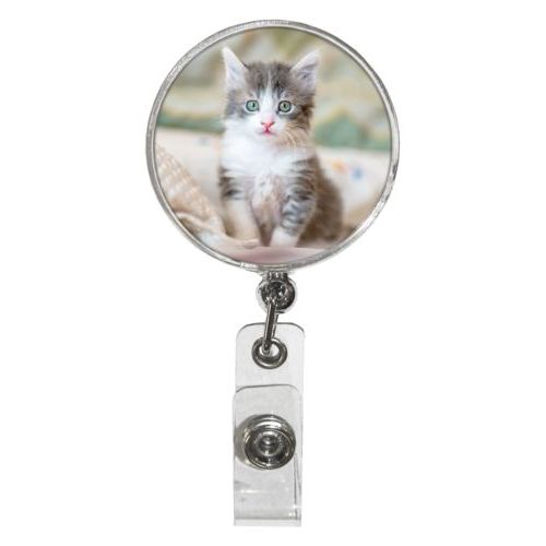 Personalized badge reel personalized with cat photo