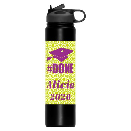 Personalized water bottle personalized with lattice pattern and the saying "#Done" and the saying "Alicia 2020"