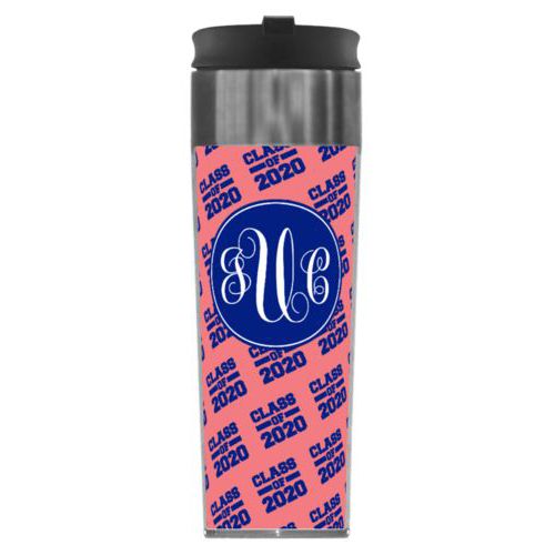 Personalized steel mug personalized with 2020 pattern and monogram in marine and flamingo