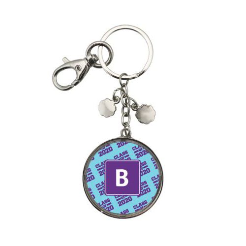 Personalized keychain personalized with 2020 pattern and initial in amethyst purple and sweet teal