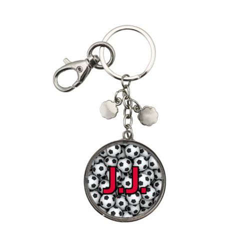 Personalized keychain personalized with soccer balls pattern and the saying "J.J."