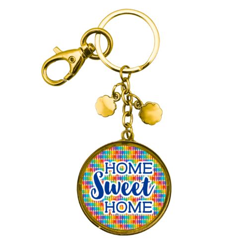 Personalized keychain personalized with colored pencils pattern and the saying "Home Sweet Home"