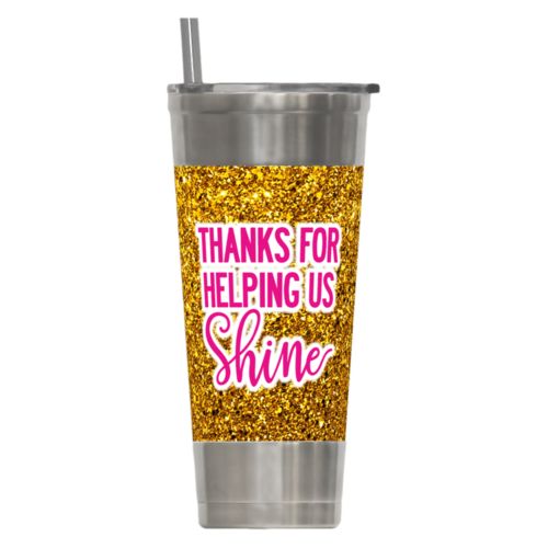 Personalized insulated steel tumbler personalized with gold glitter pattern and the saying "z011081"
