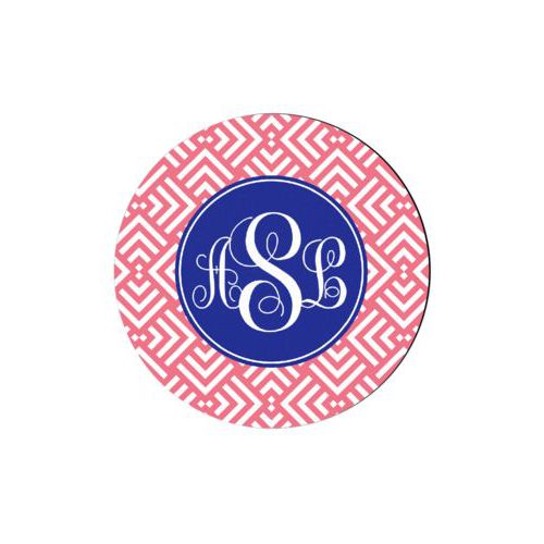 Personalized coaster personalized with deco pattern and monogram in garden party - cobalt blue and salmon