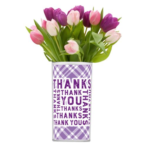 Personalized vase personalized with tartan pattern and the saying "Thank you collage"