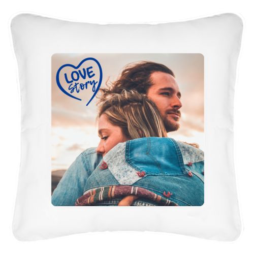 Personalized pillow personalized with photo and the saying "love story"
