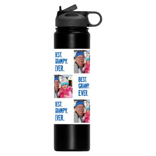 Insulated water bottle personalized with a photo and the saying "Best Grampy Ever" in white and cosmic blue