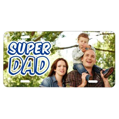 Custom license plate personalized with photo and the saying "Super Dad"