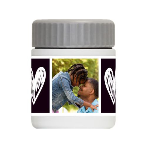 Personalized 12oz food jar personalized with a photo and the saying "Sketch Heart" in black and white Personalized 12oz food jar personalized with a photo and the saying "Sketch Heart" in black and white