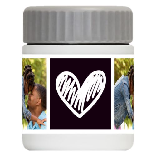 Personalized 12oz food jar personalized with a photo and the saying "Sketch Heart" in black and white