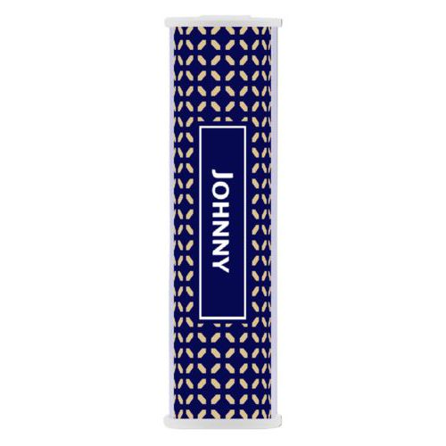 Personalized backup phone charger personalized with clover pattern and name in true navy and oatmeal