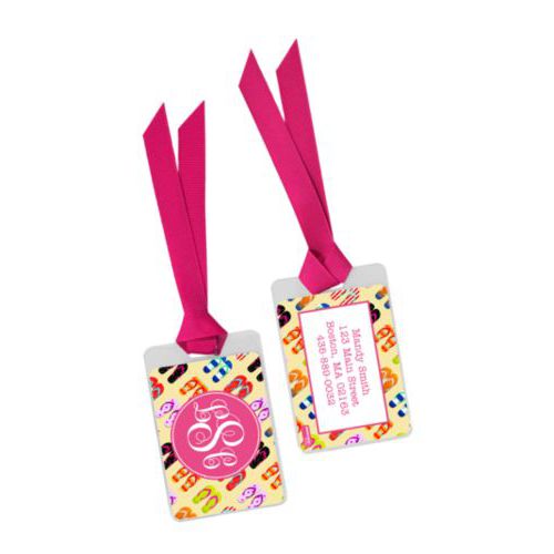 Personalized bag tag personalized with flip flops pattern and monogram in bubblegum pink