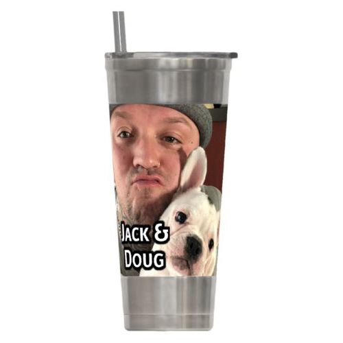 Personalized insulated steel tumbler personalized with photo and the saying "Jack & Doug"