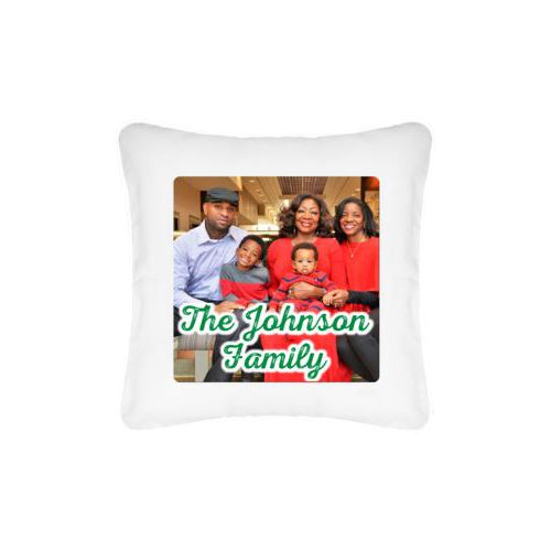 Personalized pillow personalized with photo and the saying "The Johnson Family"