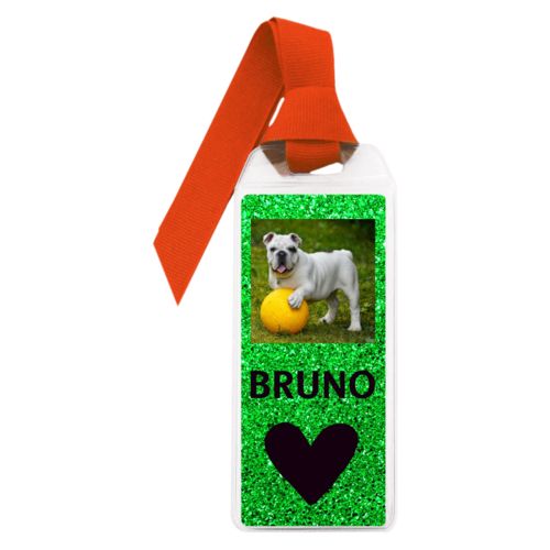 Personalized book mark personalized with photo and the saying "BRUNO" and the saying "Heart"