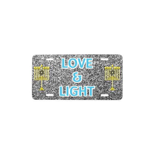 Custom license plate personalized with photo and the saying "LOVE & LIGHT"