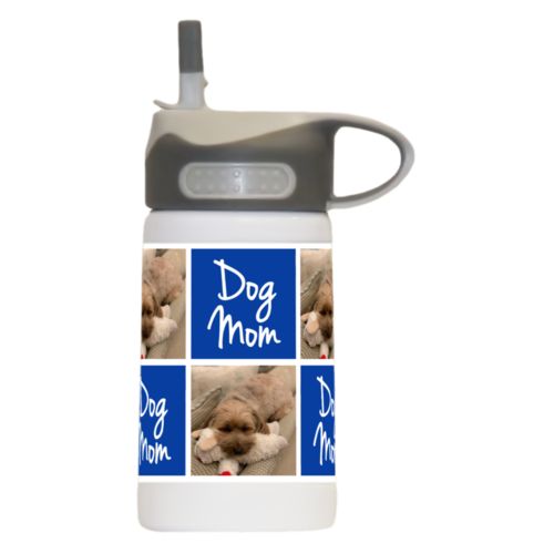 Childrens water bottle personalized with a photo and the saying "dog mom" in toronto