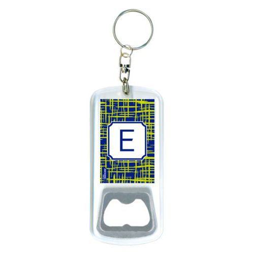 Personalized bottle opener personalized with zipper pattern and initial in marine and chartreuse