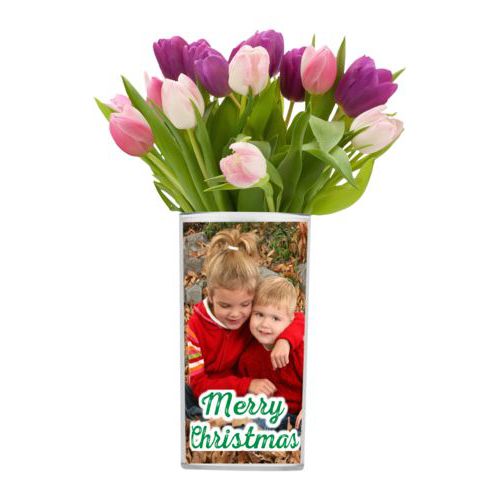 Personalized vase personalized with photo and the saying "Merry Christmas"