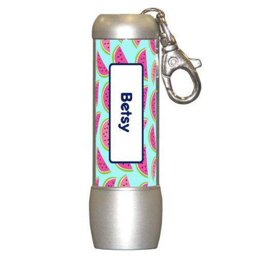 Personalized flashlight personalized with fruit watermelon pattern and name in navy blue