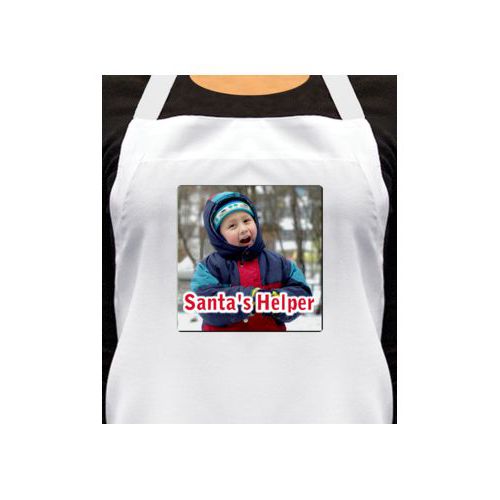 Personalized apron personalized with photo and the saying "Santa's Helper"