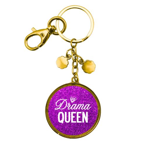 Personalized keychain personalized with fuchsia glitter pattern and the saying "Drama Queen"