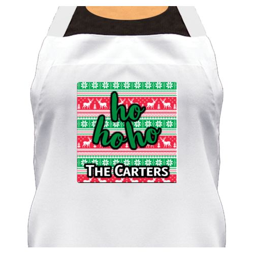 Personalized apron personalized with christmas pattern and the saying "Ho Ho Ho" and the saying "The Carters"