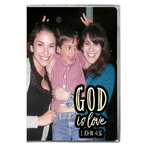Personalized journal personalized with photo and the saying "God is love 1 John 4:16"