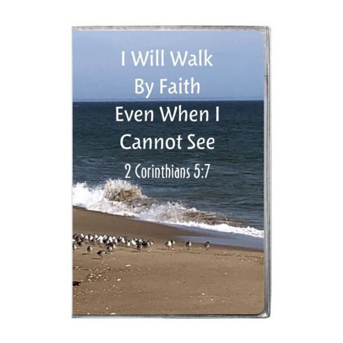 Personalized journal personalized with photo and the saying "I Will Walk By Faith Even When I Cannot See 2 Corinthians 5:7"