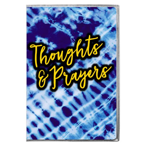 Personalized journal personalized with shibori pattern and the saying "Thoughts & Prayers"