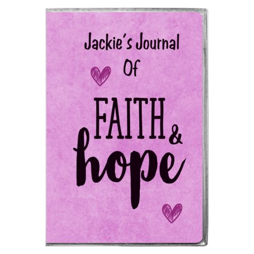 Personalized journal personalized with pink chalk pattern and the sayings "Faith & Hope" and "Jackie's Journal Of" and "Sketch Heart" and "Sketch Heart"