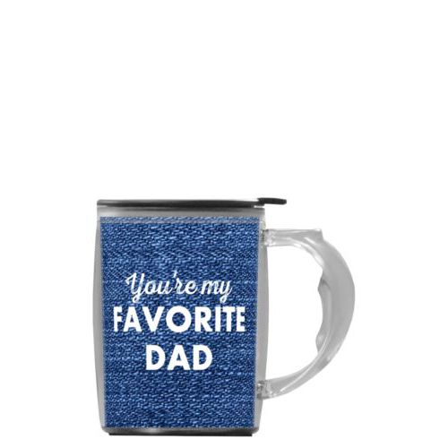 Custom mug with handle personalized with denim industrial pattern and the saying "You're my FAVORITE DAD"
