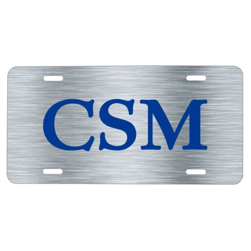 Personalized license plate personalized with steel industrial pattern and the saying "CSM"