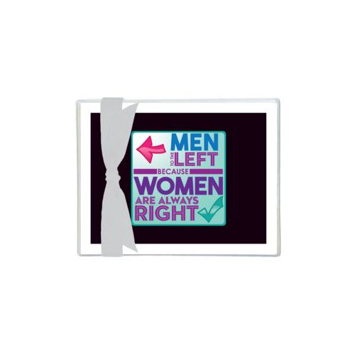 Personalized note cards personalized with the saying "Men to the left because women are always right"