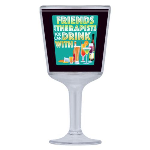 Personalized wine cup with straw personalized with the saying "Friends are therapists you can drink with"