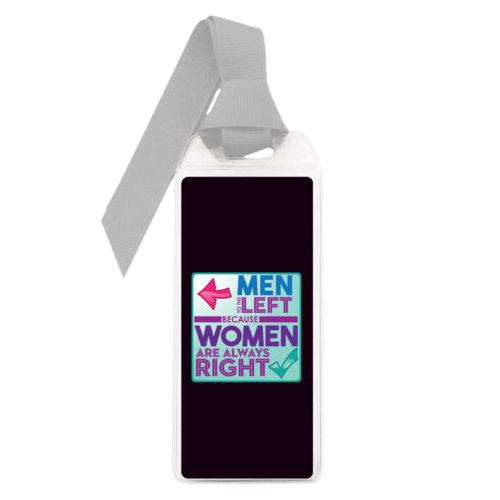 Personalized book mark personalized with the saying "Men to the left because women are always right"
