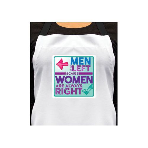 Personalized apron personalized with the saying "Men to the left because women are always right"