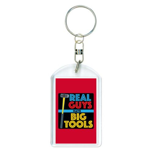 Personalized keychain personalized with the saying "Real guys have big tools"