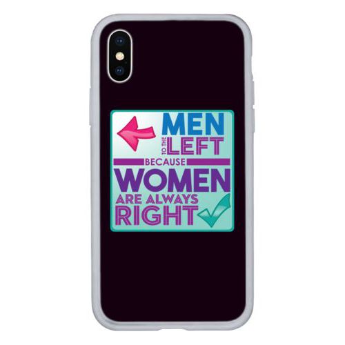 Personalized iphone case personalized with the saying "Men to the left because women are always right"