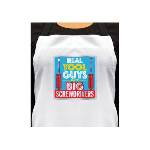 Personalized apron personalized with steel industrial pattern and the saying "Real tool guys have big screwdrivers"