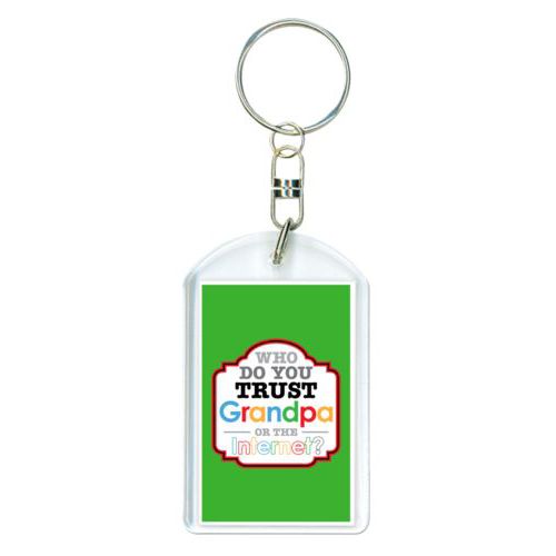 Personalized keychain personalized with the saying "Who do you trust, grandpa or google?"